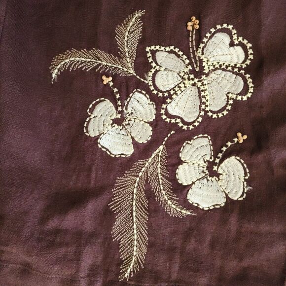 NWT JM Collection Limoncello Linen Crop Pants Brown Embroidered Wide-Leg Size 18 - Picture 2 of 9